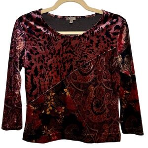 Vintage Caia Velvet Mixed Pattern Top Size Medium Pink Black